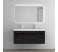 doporro Meuble de Salle de Bain Noir Texturé Ensemble de 3 Pièces Meuble avec Lavabo 120cm et LED Miroir Design Botanica avec 2 Grands Tiroirs