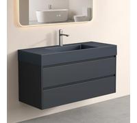 doporro Meuble de Salle de Bain Suspendu 120cm Ensemble de 2 Pièces | Gris Noir Mat, avec Lavabo en Solid Surface Gris Noir Mat, Design Deep
