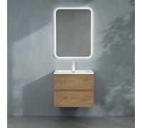 doporro Meuble de Salle de Bain Suspendu 60x48x50cm Ensemble de 3 Pièces Meuble avec Lavabo Solid Surface et Led Miroir Design Aqualis