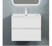 doporro Meuble de Salle de Bain Suspendu Blanc Mat 60x48x50cm Ensemble de 2 Pièces Meuble avec Lavabo Design Aqualis