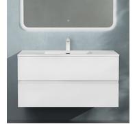 Sogood doporro Meuble de Salle de Bain Suspendu Blanc Mat 80x48x50cm Ensemble de 2 Pièces Meuble avec Lavabo Solid Surface Design Aqualis