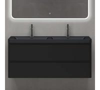 Doporro Meuble de Salle de Bain Suspendu Noir Mat 120x48x55cm Ensemble de 2 Pièces Meuble avec Lavabo Design Lucca