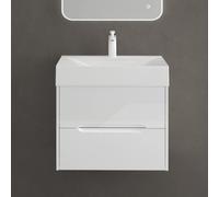 doporro Meuble de Salle de Bain Suspendus Blanc 60x48x56cm Ensemble de 2 Pièces Meuble avec Lavabo Design Yoga-Lackier