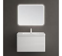 doporro Meuble de Salle de Bain Suspendus Blanc 90x48x50cm Ensemble de 3 Pièces Meuble avec Lavabo et Miroir Design Ancona