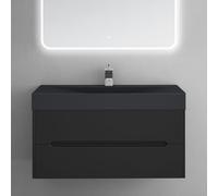 doporro Meuble de Salle de Bain Suspendus Noir Mat 100x48x56cm Ensemble de 2 Pièces Meuble avec Lavabo Design Yoga-Lackier