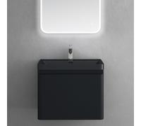 doporro Meuble de Salle de Bain Suspendus Noir Mat 60x42x50cm Ensemble de 2 Pièces Meuble avec Lavabo Design Ancona