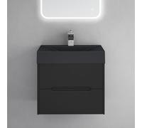 doporro Meuble de Salle de Bain Suspendus Noir Mat 60x48x56cm Ensemble de 2 Pièces Meuble avec Lavabo Design Yoga-Lackier