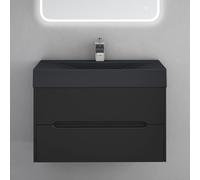 doporro Meuble de Salle de Bain Suspendus Noir Mat 80x48x56cm Ensemble de 2 Pièces Meuble avec Lavabo Design Yoga-Lackier