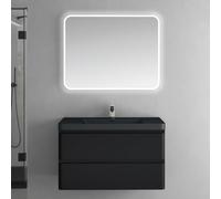 Doporro Meuble de Salle de Bain Suspendus Noir Mat 90x48x55 cm Ensemble de 3 Pièces Meuble avec Lavabo et Miroir Design Lucca