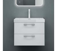 doporro Meuble de Salle de Bains Blanc Mat Ensemble de 2 Pièces Meuble sous Vasque Suspendu avec Lavabo 60cm 2 Tiroirs Design Bavaria