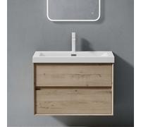 doporro Meuble de Salle de Bains Chêne Blanc Clair Ensemble de 2 Pièces Meuble avec Lavabo Meuble sous-lavabo Suspendu 76,5cm avec Soft-close Design Rimo
