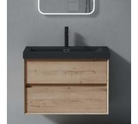 doporro Meuble de Salle de Bains Chêne Blanc Clair Ensemble de 2 Pièces Meuble avec Lavabo Meuble sous-lavabo Suspendu 76,5cm avec Soft-close Design Rimo