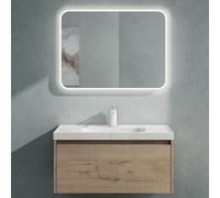 doporro Meuble de Salle de Bains Chêne blanc clair Ensemble de 2 Pièces Meuble Suspendu avec Lavabo 80cm avec Soft-close Design Salerno