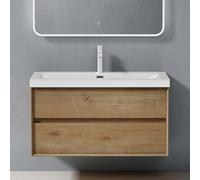 doporro Meuble de Salle de Bains Marron Clair Ensemble de 2 Pièces Meuble avec Lavabo Meuble sous-lavabo Suspendu 100cm avec Soft-close Design Rimo