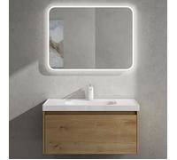 doporro Meuble de Salle de Bains Marron Clair Ensemble de 2 Pièces Meuble Suspendu avec Lavabo 80cm avec Soft-Close Design Salerno