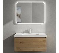 doporro Meuble de Salle de Bains Marron Clair Ensemble de 2 Pièces Meuble Suspendu avec Lavabo 80cm avec Soft-close Design Salerno