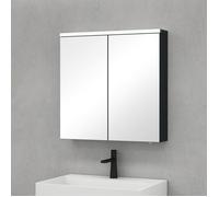 doporro Meuble Murale Salle de Bains avec Miroir LED Placard de Rangement Réglable Anthracite Mat en Bois 2 Portes 70x15x70 cm