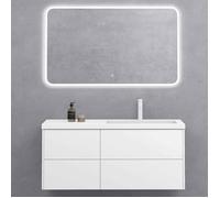 doporro Sogood Meuble sous Vasque Blanc Mat et Lavabo de Salle de Bain 120x46x54cm Ensemble de 3 Pièces Meuble avec Lavabo et Miroir LED