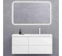 doporro Meuble sous Vasque Blanc Mat et Lavabo de Salle de Bain 120x46x54cm Ensemble de 3 Pièces Meuble avec Lavabo et Miroir LED