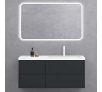 doporro Meuble sous Vasque Gris Noir Mat et Lavabo de Salle de Bain 120x46x54cm Ensemble de 3 Pièces Meuble avec Lavabo et Miroir LED