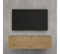 doporro Meuble TV Bas 100x40,2x30cm Armoire TV Gris Noir Mat + Marron Clair Table de Télévision Salon avec Porte Meuble TV Suspendu MBTV02