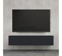 doporro Meuble TV Bas 140x40,2x30cm Armoire TV Gris Noir Mat Table de Télévision Salon avec Portes Meuble TV Suspendu MBTV02