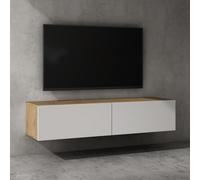 doporro Meuble TV Bas 140x40,2x30cm Armoire TV Marron Clair + Blanc Mat Table de Télévision Salon avec Portes Meuble TV Suspendu MBTV02