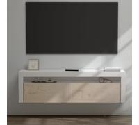 doporro Meuble TV Bas 160x40x46cm Armoire TV Blanc Mat + Chêne Clair Table de Télévision Salon avec 2 Portes Meuble TV Suspendu Fernsehschrank01