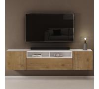 doporro Meuble TV Bas 180x34,4x39cm Armoire TV Blanc Mat+Marron Clair Table de Télévision Salon avec 3 Portes Meuble TV Suspendu Fernsehschrank03