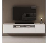 doporro Meuble TV Bas 180x34,4x39cm Armoire TV Blanc Mat Table de Télévision Salon avec 3 Portes Meuble TV Suspendu Fernsehschrank03