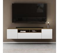 doporro Meuble TV Bas 180x34,4x39cm Armoire TV Marron Clair + Blanc Mat Clair Table de Télévision Salon avec 3 Portes Meuble TV Suspendu Fernsehschrank03