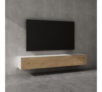 doporro Meuble TV Bas 200x40,2x30cm Armoire TV Blanc Mat + Marron Clair Table de Télévision Salon avec Portes Meuble TV Suspendu MBTV02