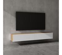 doporro Meuble TV Bas 200x40,2x30cm Armoire TV Marron Clair + Blanc Mat Table de Télévision Salon avec Portes Meuble TV Suspendu MBTV02