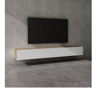 doporro Meuble TV Bas 240x40,2x30cm Armoire TV Marron Clair + Blanc Mat Table de Télévision Salon avec Portes Meuble TV Suspendu MBTV02