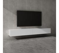 Sogood Meuble TV Bas 240 cm Armoire TV Blanc Mat Table de Télévision Salon avec Portes Meuble TV Suspendu MBTV02