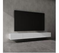 doporro Meuble TV Bas 280x40,2x30cm Armoire TV Blanc Mat Table de Télévision Salon avec Portes Meuble TV Suspendu MBTV02