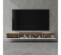 doporro Meuble TV Bas 280x40,2x30cm Armoire TV avec Portes | Table de Télévision Salon, Meuble TV Suspendu, Marron Clair + Blanc Mat, Panneaux en Bois, Fernsehschrank02