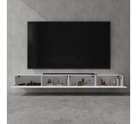 doporro Meuble TV Bas 280x40,2x30cm Armoire TV avec Portes | Table de Télévision Salon, Meuble TV Suspendu, Blanc Mat, Panneaux en Bois, Fernsehschrank02