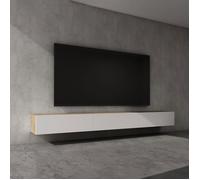 doporro Meuble TV Bas 300 cm Armoire TV Marron Clair + Blanc Mat Table de Télévision Salon avec Portes Meuble TV Suspendu MBTV02