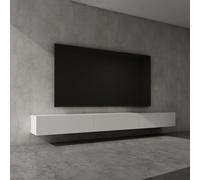 Sogood Meuble TV Bas 300 cm Armoire TV Blanc Mat Table de Télévision Salon avec Portes Meuble TV Suspendu MBTV02