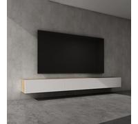 doporro Meuble TV Bas 300x40,2x30cm Armoire TV Marron Clair + Blanc Mat Table de Télévision Salon avec Portes Meuble TV Suspendu MBTV02