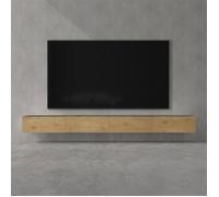 doporro Meuble TV Bas 320cm Armoire TV Gris Noir Mat + Marron Clair Table de Télévision Salon avec Portes Meuble TV Suspendu MBTV02