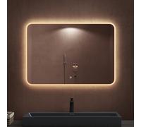 Miroir sans cadre mural lumineux Sogood design minimaliste 100x70cm avec LED et interrupteur tactile pour salle de bain salon