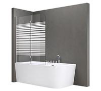 doporro Paroi de Baignoire 120x140cm Pare Baignoire 2 Volets Montage Réversible Verre Trempé Transparent avec Bandes Opaques 6mm Cortona1408