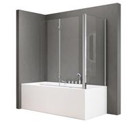 doporro Paroi de Baignoire 70x120x140cm Pare Baignoire Fixe Plus 2 Volets Montage Réversible Verre Trempé Transparent 6mm Cortona113