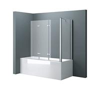 doporro Paroi de Baignoire 75x130x140cm Pare Baignoire Fixe 4 Volets Verre Trempé Transparent 6mm Montage Réversible Cortona116-L