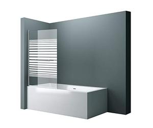 doporro Paroi de Baignoire 95 x 140 cm Pare Baignoire 1 Volet Montage Réversible Verre Trempé 6mm Transparent avec Bandes Opaques Cortona1122