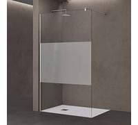 doporro Paroi de Douche à L'italienne 90cm avec Bande Opaque Pare-Douche Bremen2MS 90x200 Verre de Sécurité 10mm Stabilisateur Rond