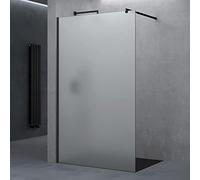doporro Paroi de Douche à L'italienne Opaque 120cm Pare-Douche Verre de Sécurité 10mm Bremen02VS 120x200cm Profilé Noir Stabilisateur Rond