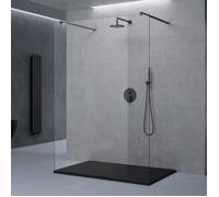 doporro Paroi de Douche à L'italienne Transparent 100cm Pare-douche Verre de Sécurité 10mm 98x200 2 Stabilisateurs Noir Bremen02K